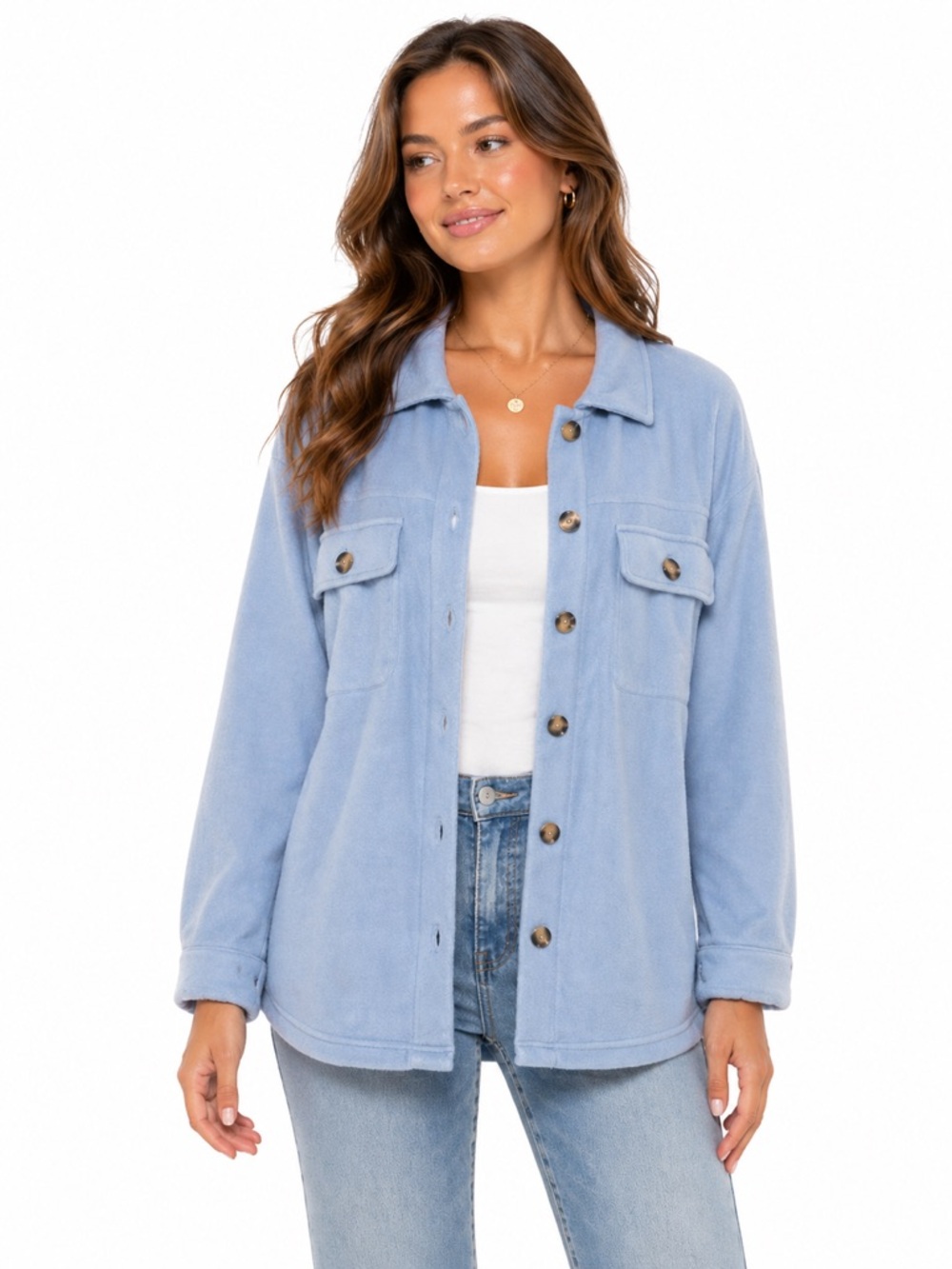 Simply Southern NWT Sky Blue Button Up Fleece Shacket Jacket Size Medium